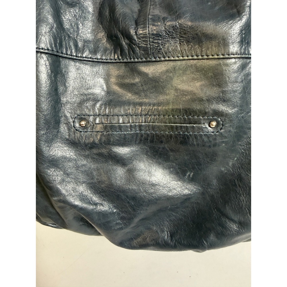 Boho Indie Grunge Navy Blue Leather Studded Hobo Shoulder Bag Large Oversized - Picture 15 of 16